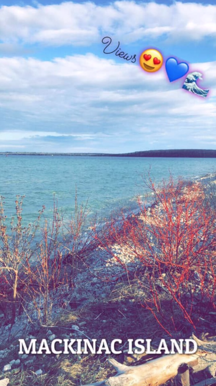 A view of the lake on a summer day on Mackinac Island, Michigan.