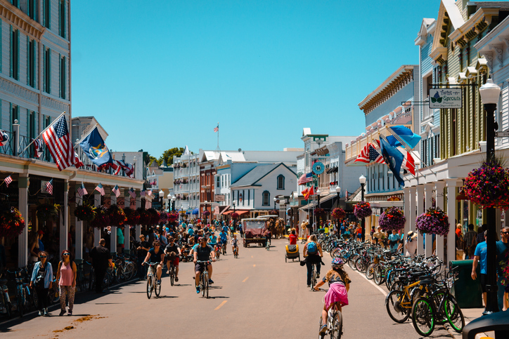 Mackinac Island main street - a perfect place to work in a variety of hospitality and tourism jobs.